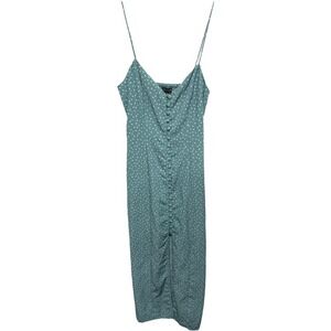 Primark Polka Dot Hi-Lo Button Sleeveless MIDI Dress Blue Size 4 Prep Minimal